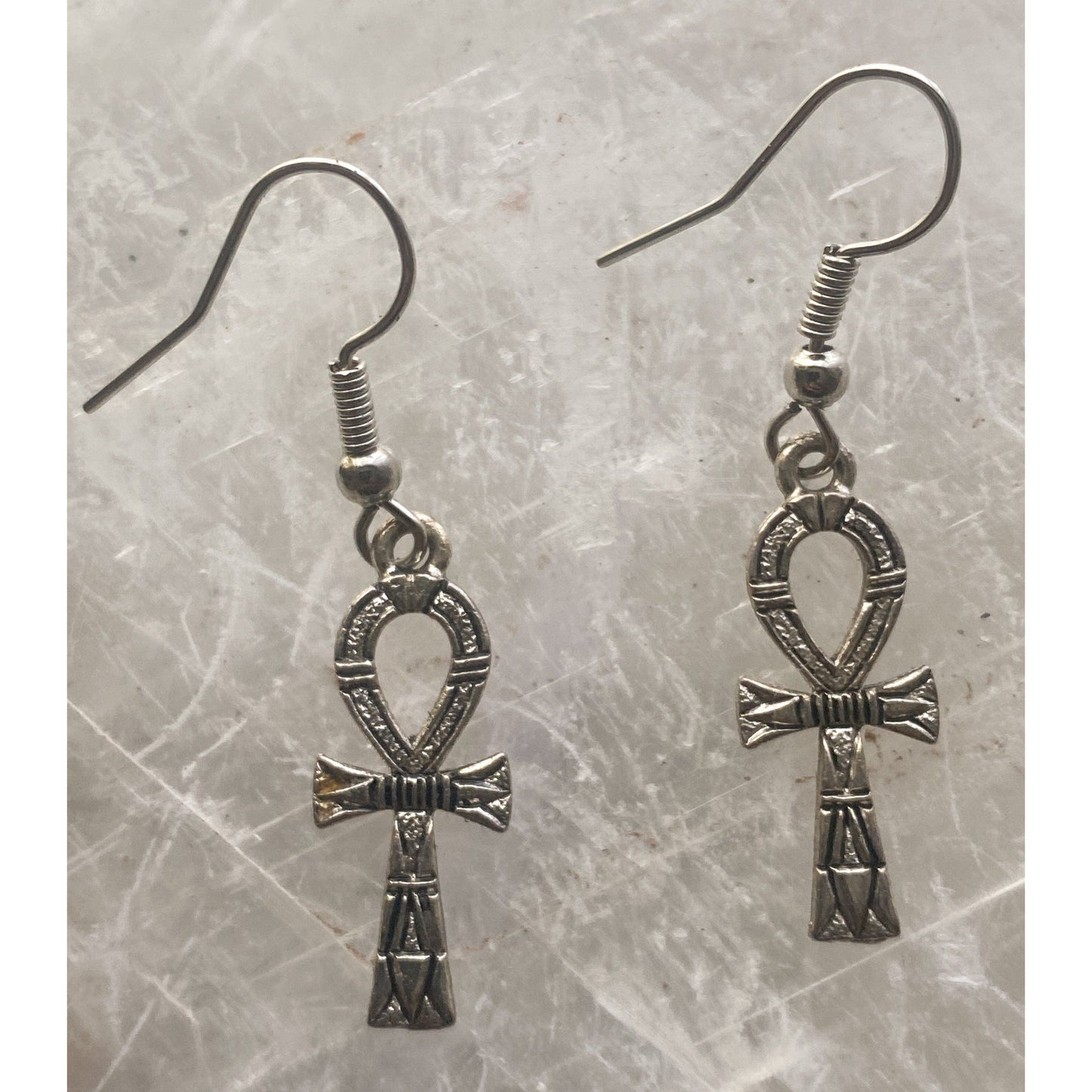 Silver Ankh Textured Earrings