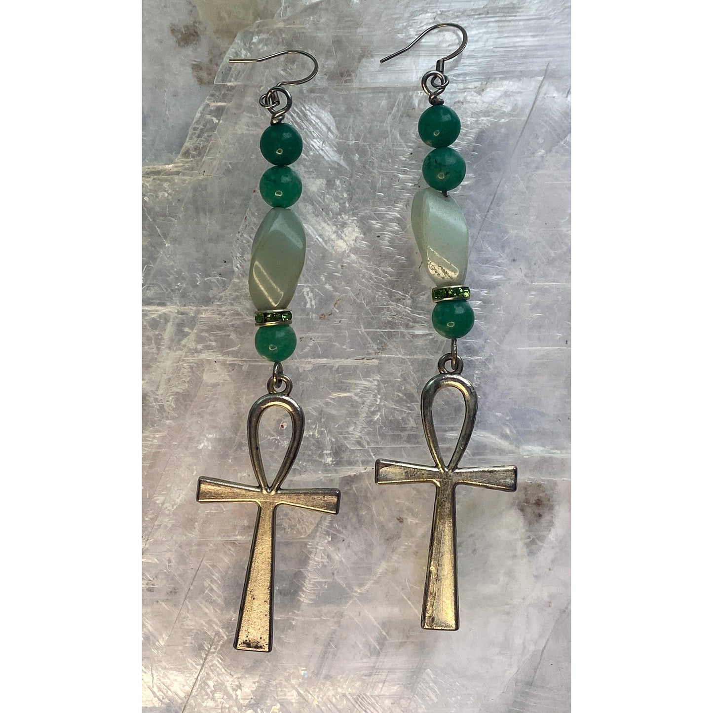Green Aventurine Earrings & Ankh Earrings