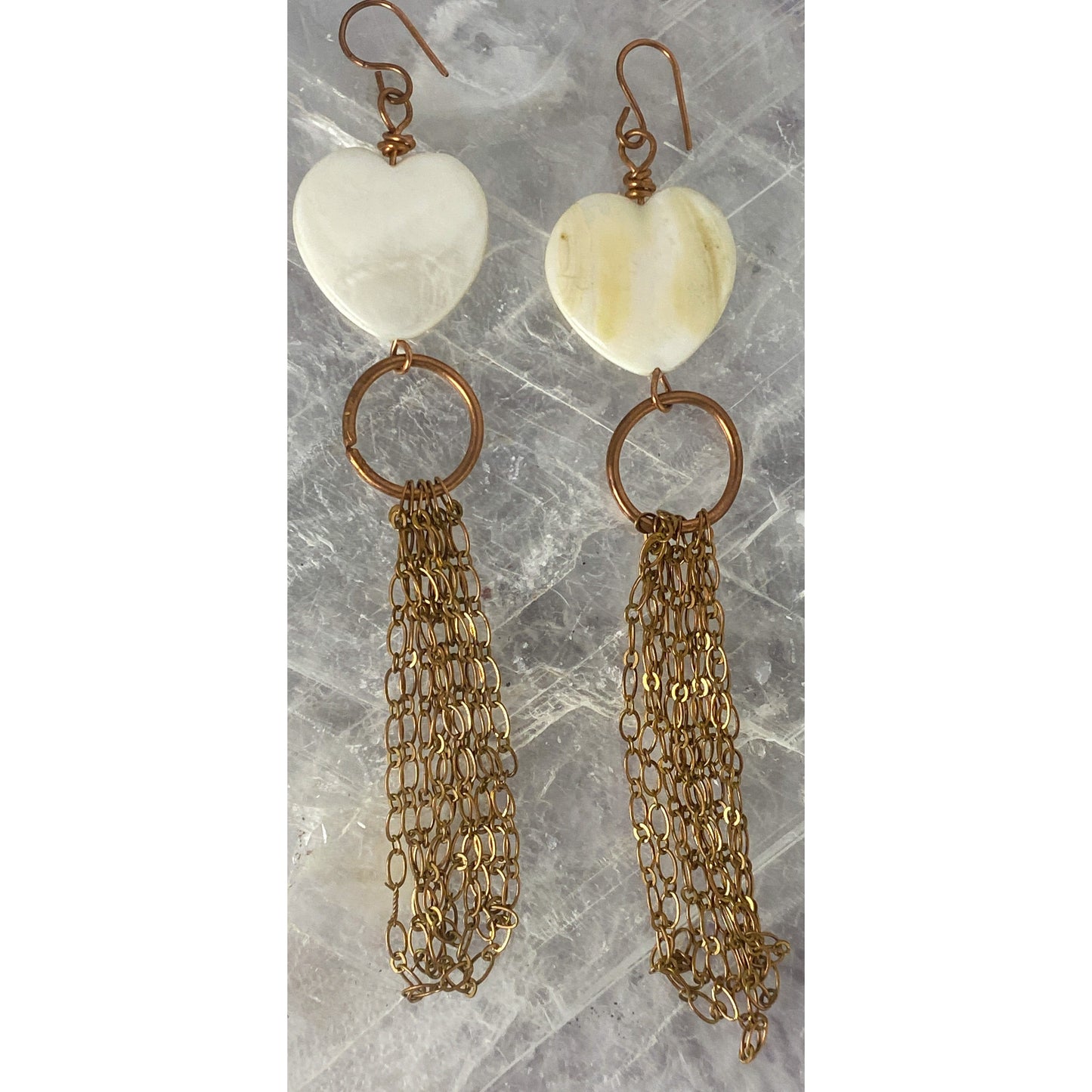 Mother of Pearl and Copper Dangling Earrings