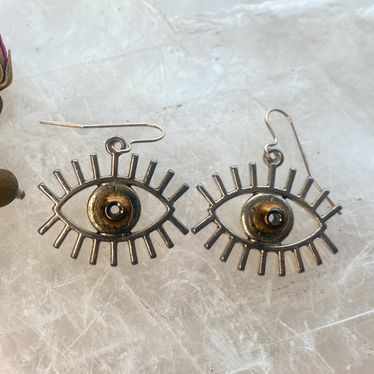 Eye See You Charm Earrings - Hematite