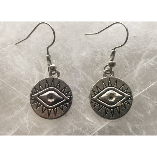 All Seeing Eye Silver Charm Earrings