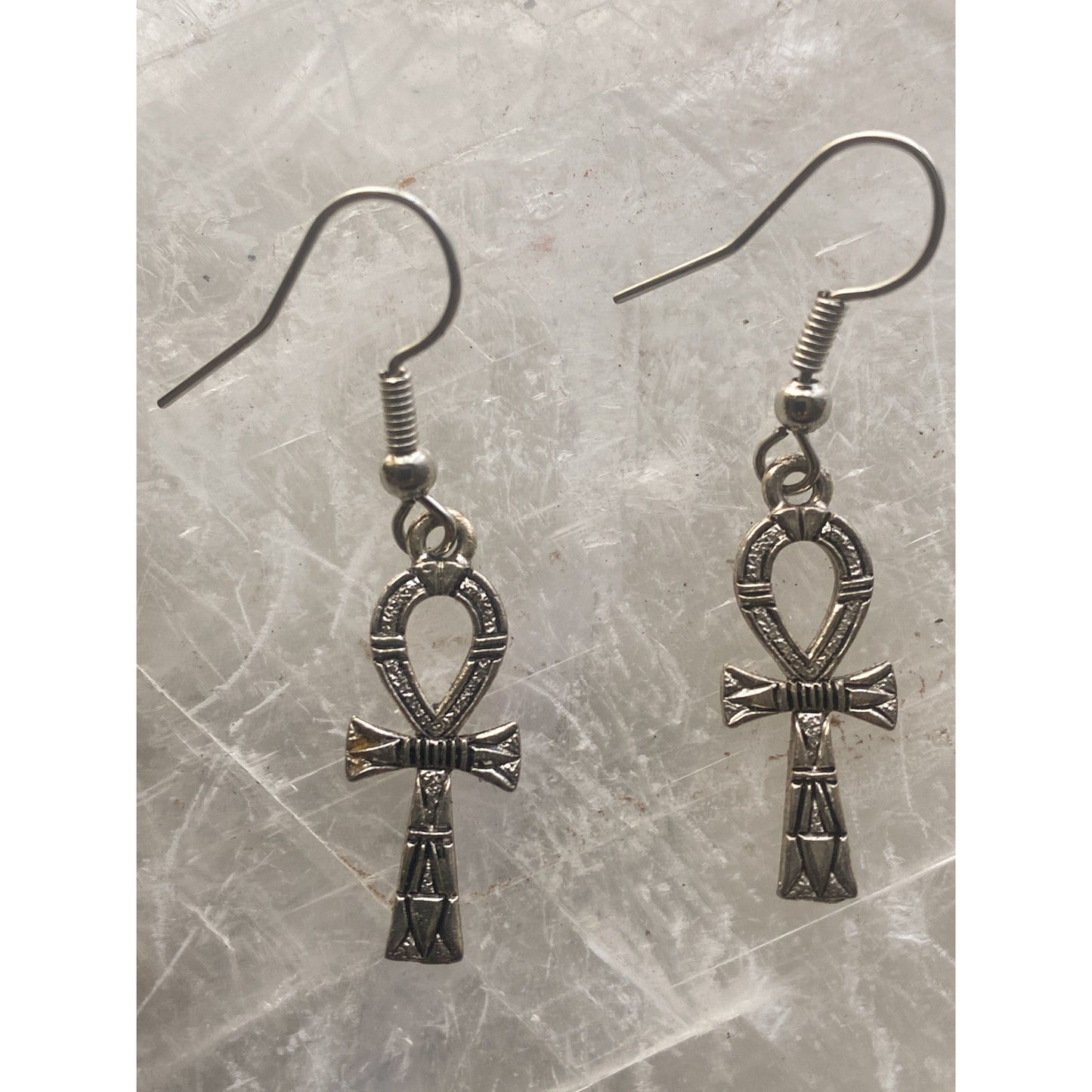 Silver Ankh Textured Earrings