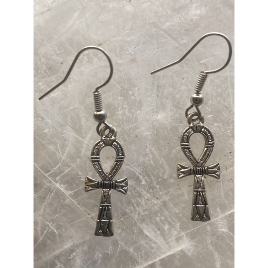 Silver Ankh Textured Earrings