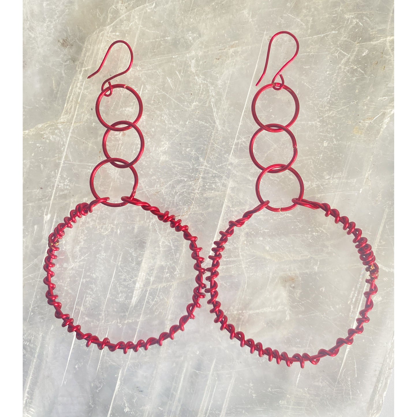 Red Enamel Covered Copper Earrings