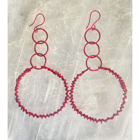 Red Enamel Covered Copper Earrings