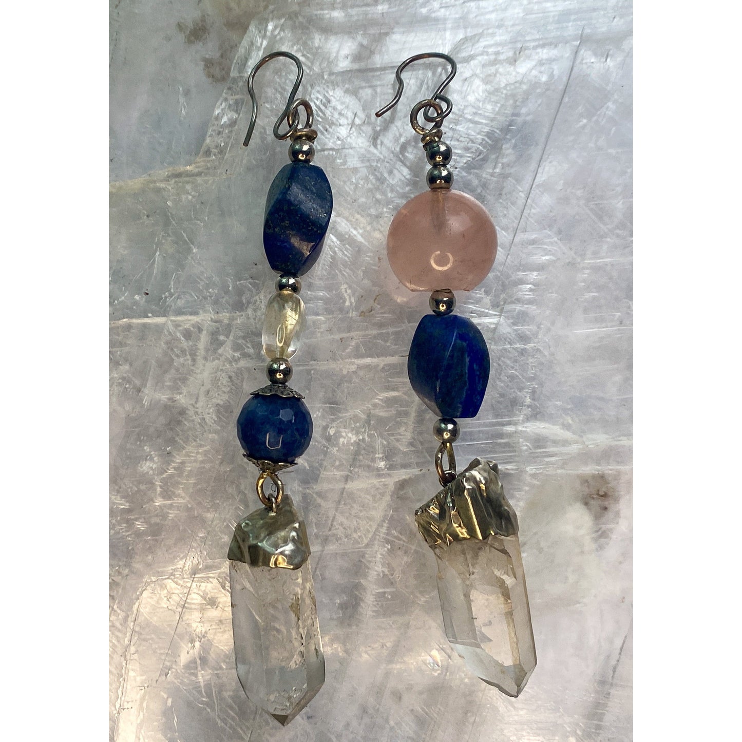 Lapis, Clear Quartz, Rose Quartz Earrings