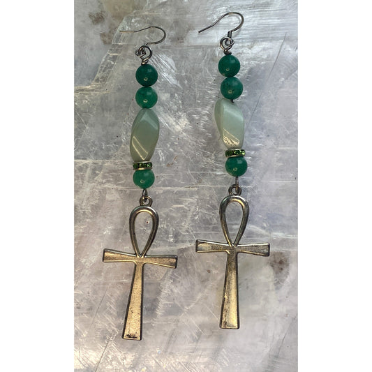 Green Aventurine Earrings & Ankh Earrings