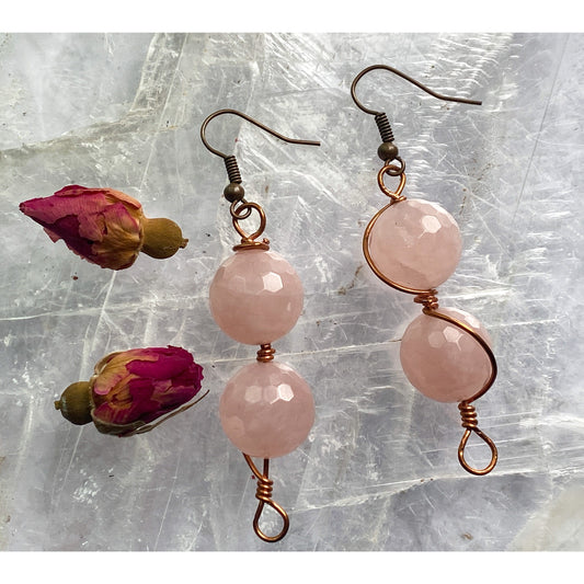 Rose Quartz 2 Bead Earrings