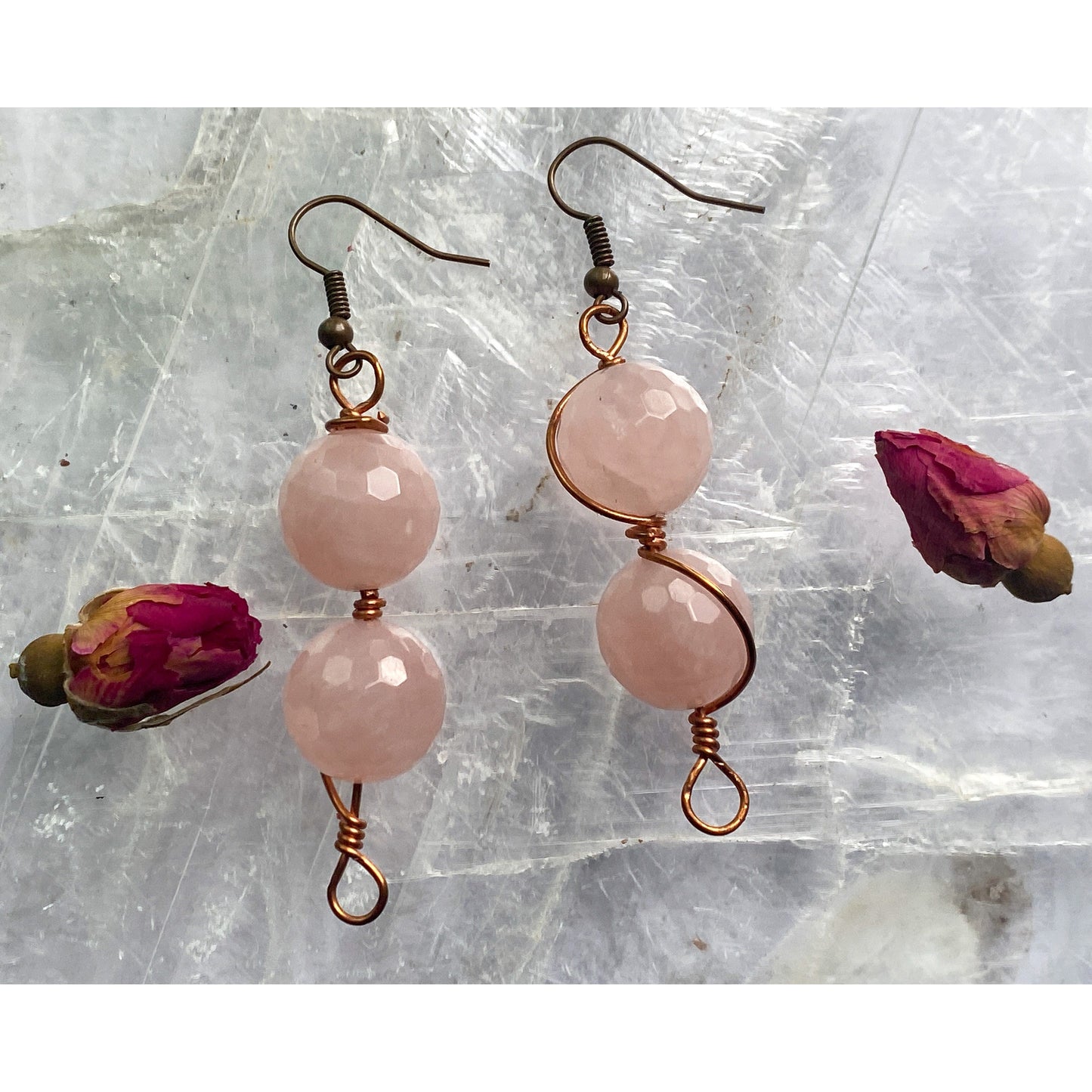 Rose Quartz 2 Bead Earrings