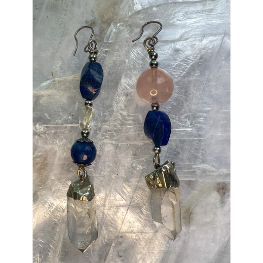 Lapis, Clear Quartz, Rose Quartz Earrings