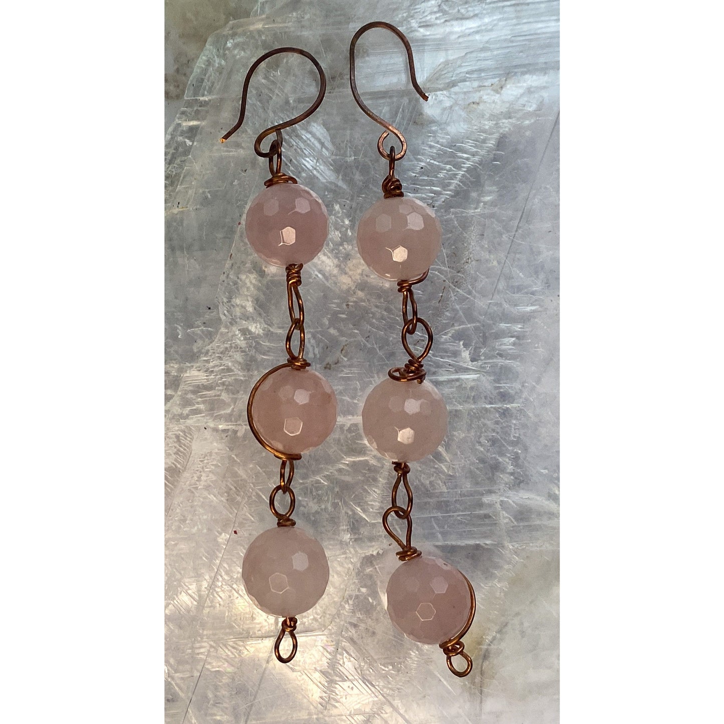 Rose Quartz 3 Bead Earrings