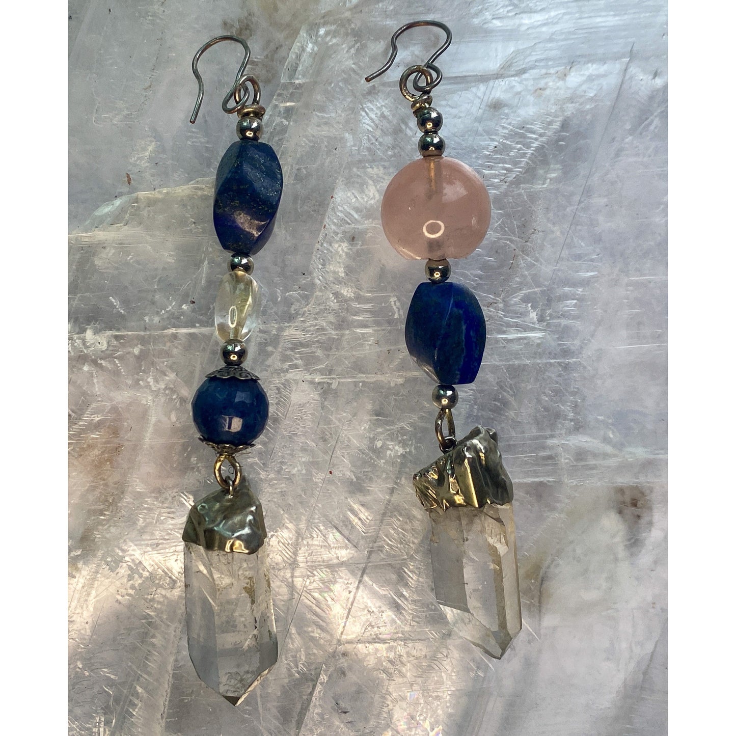 Lapis, Clear Quartz, Rose Quartz Earrings