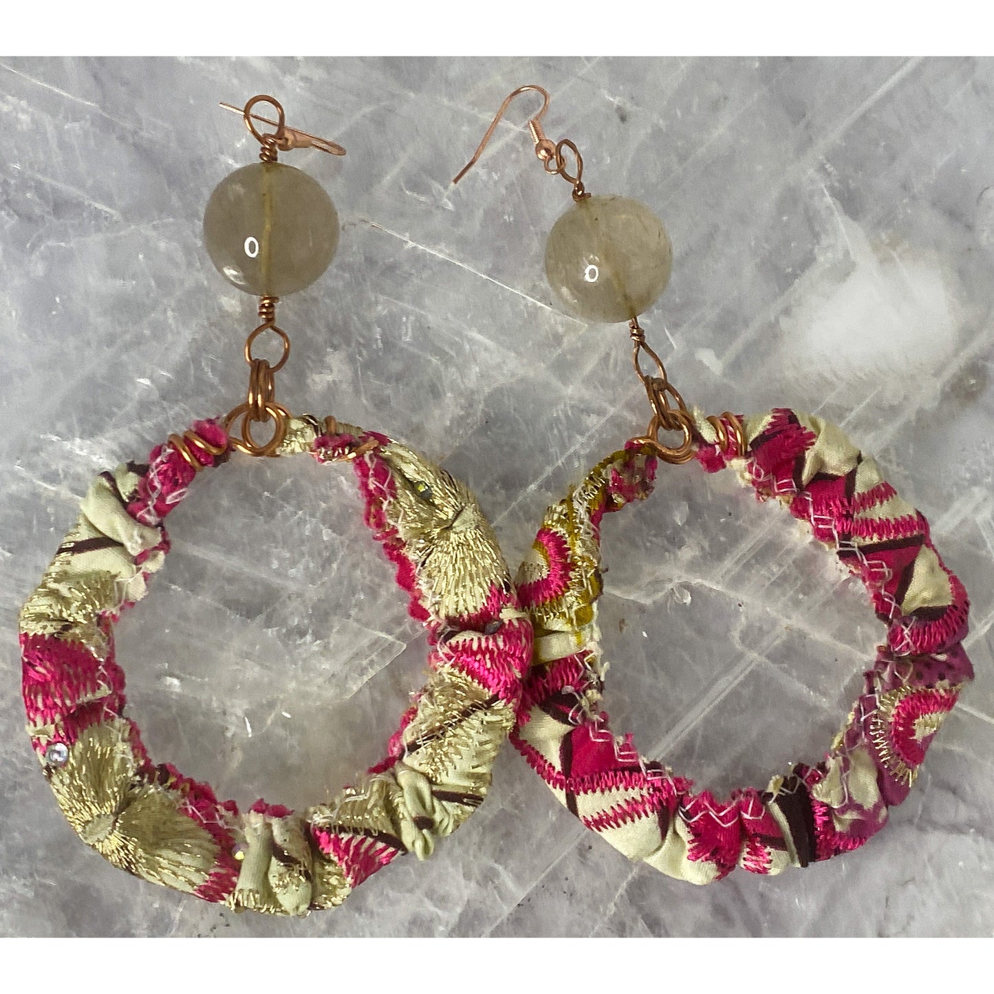 Fabric & Smokey Quartz Earrings