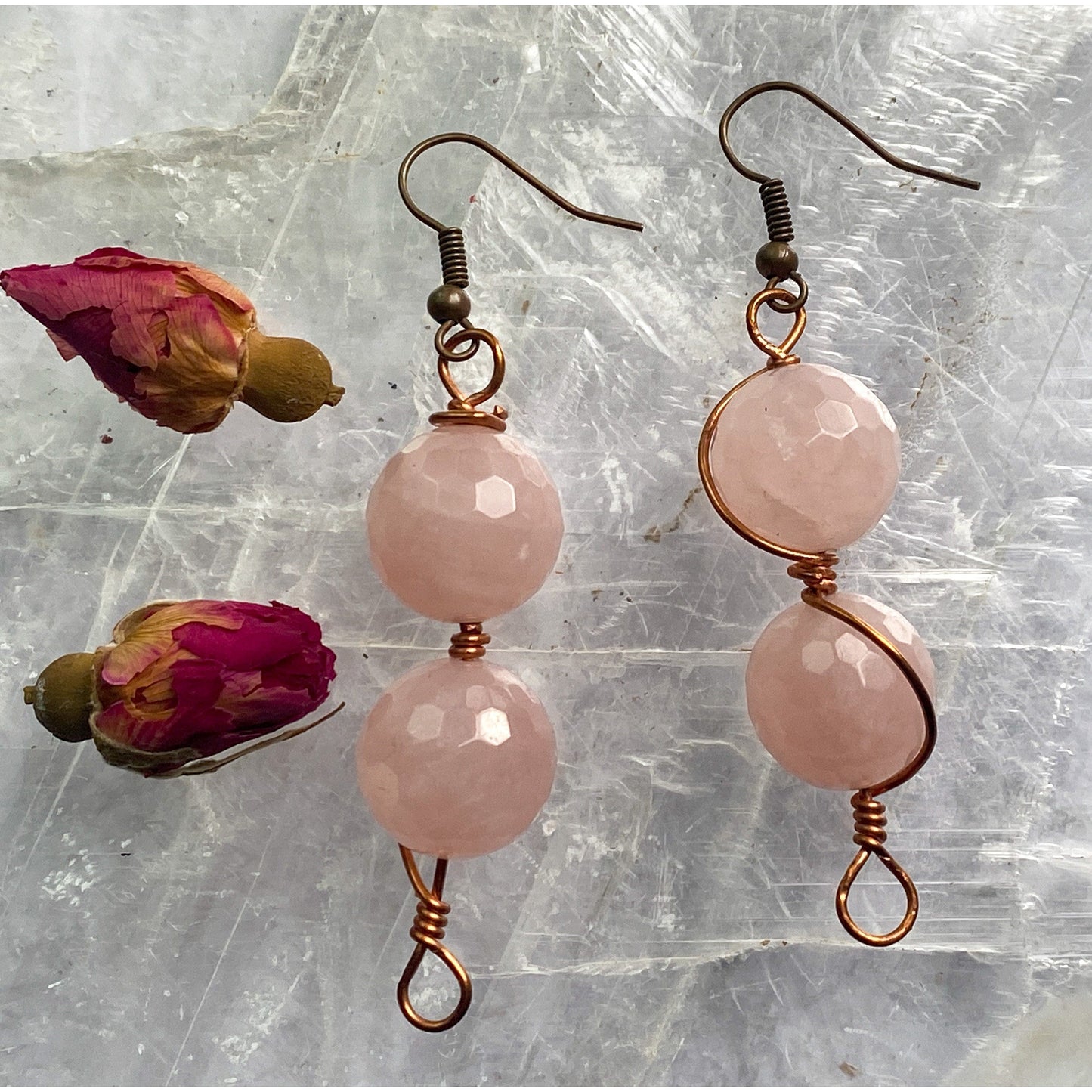Rose Quartz 2 Bead Earrings