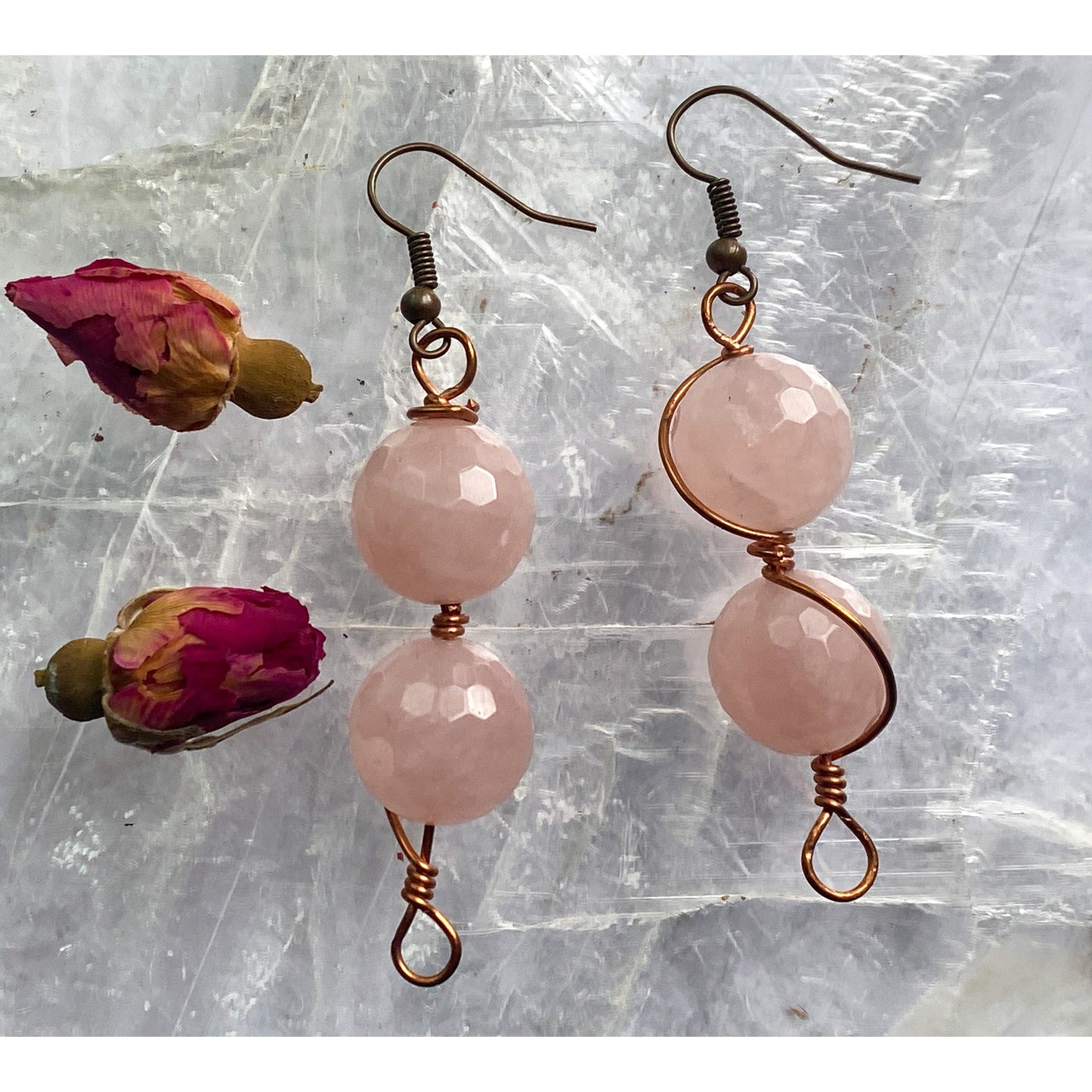 Rose Quartz 2 Bead Earrings