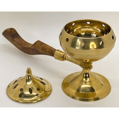 Brass Incense Burner with Wood Handle