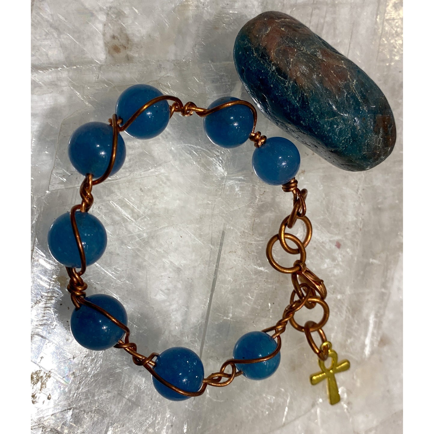 Amazonite Clasp Bracelet with Ankh Charm