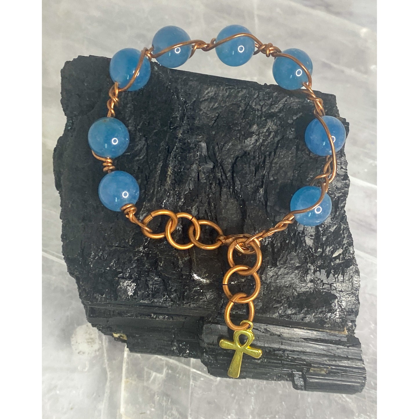 Amazonite Clasp Bracelet with Ankh Charm