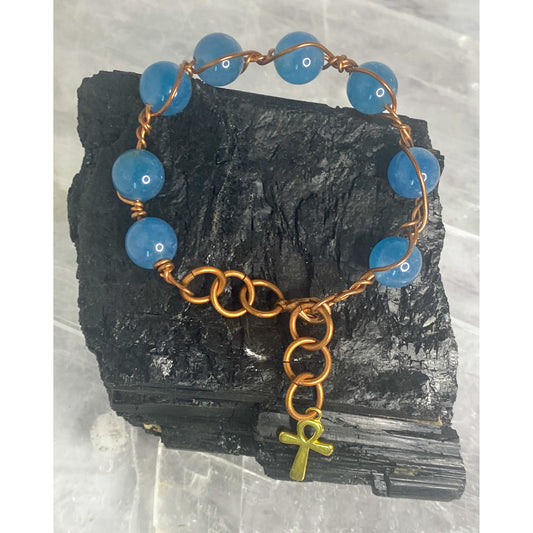 Amazonite Clasp Bracelet with Ankh Charm