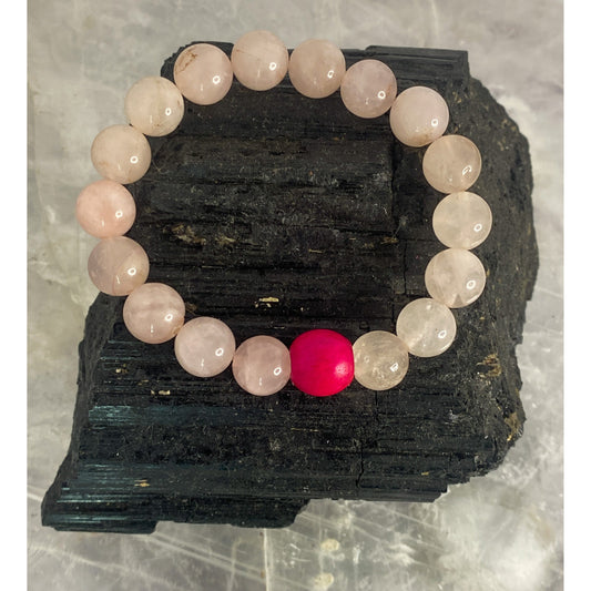 Rose Quartz Bracelet with Wood Bead