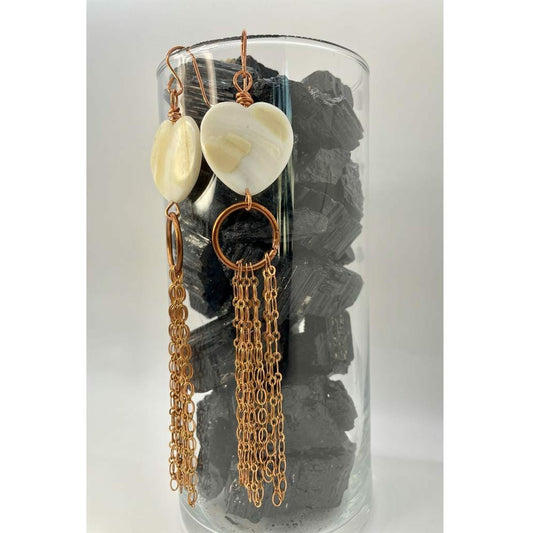 Mother of Pearl and Copper Dangling Earrings
