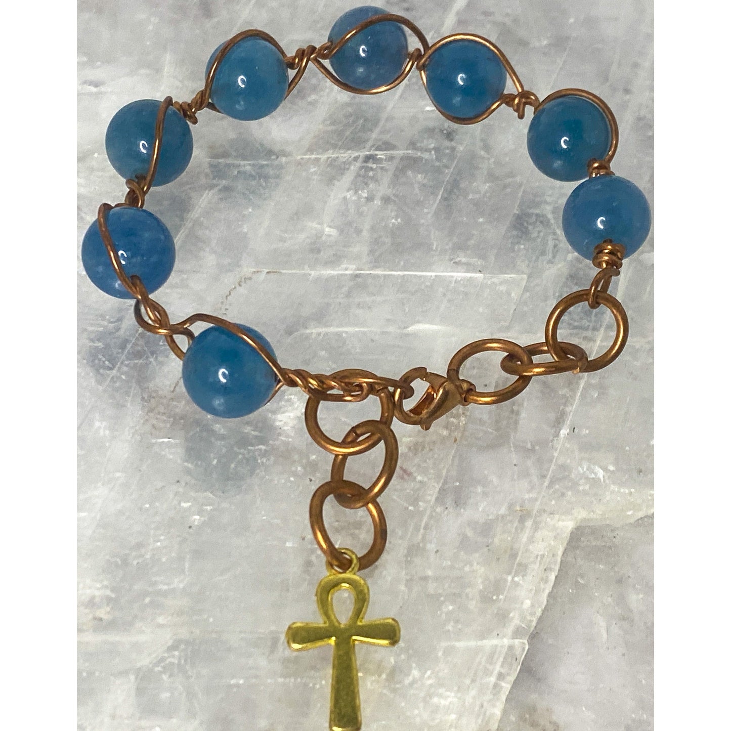 Amazonite Clasp Bracelet with Ankh Charm