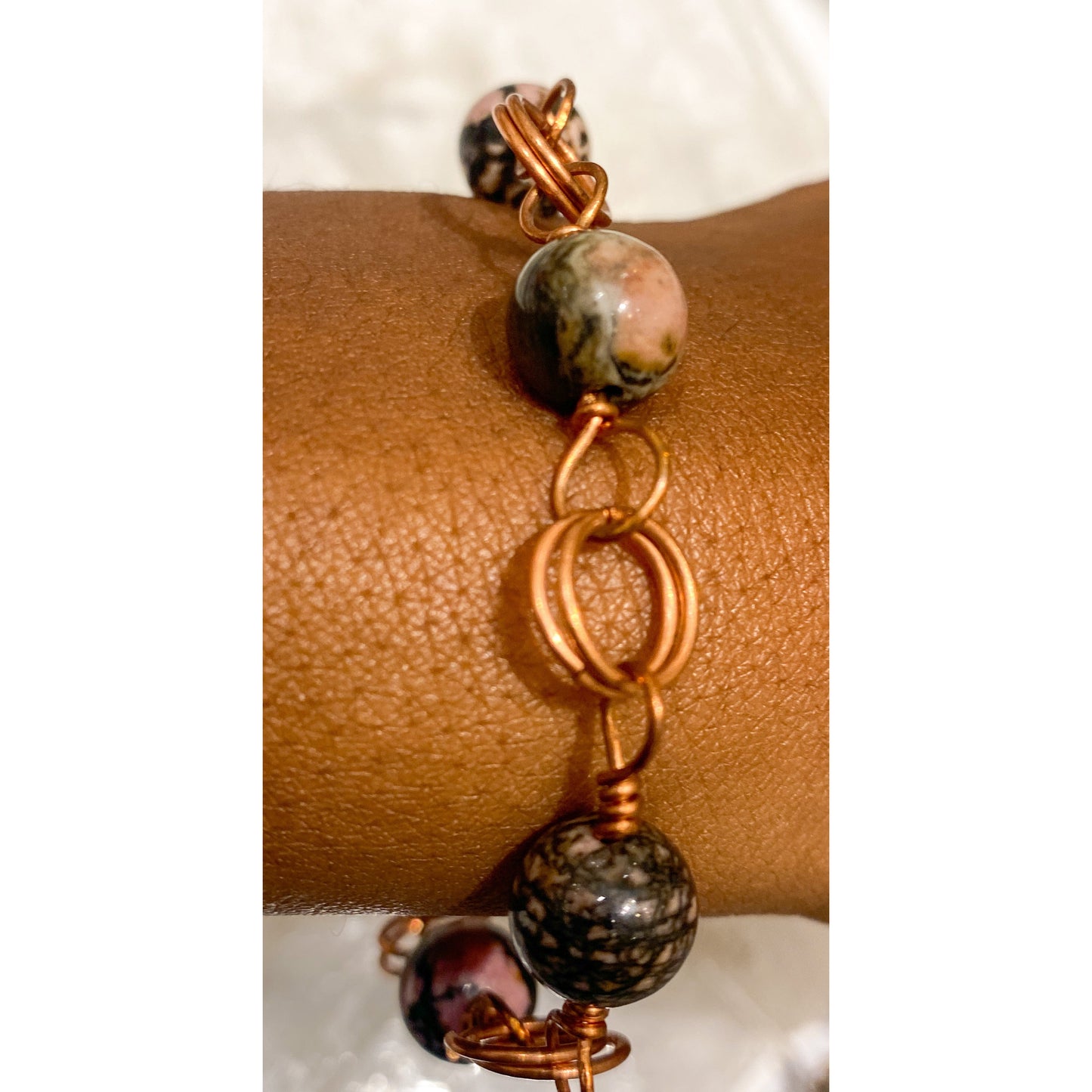 Rhodonite & Copper Clasp Bracelet