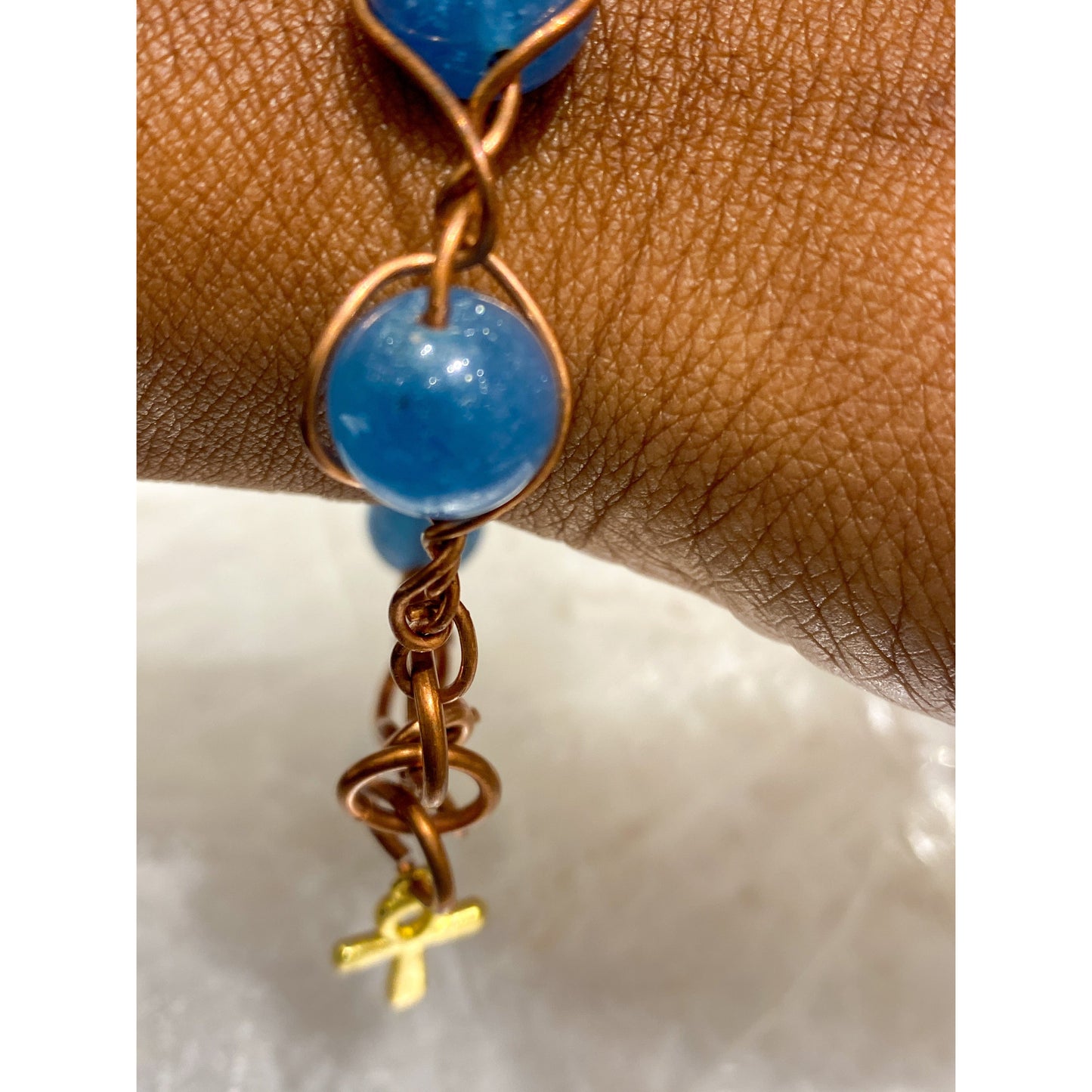 Amazonite Clasp Bracelet with Ankh Charm