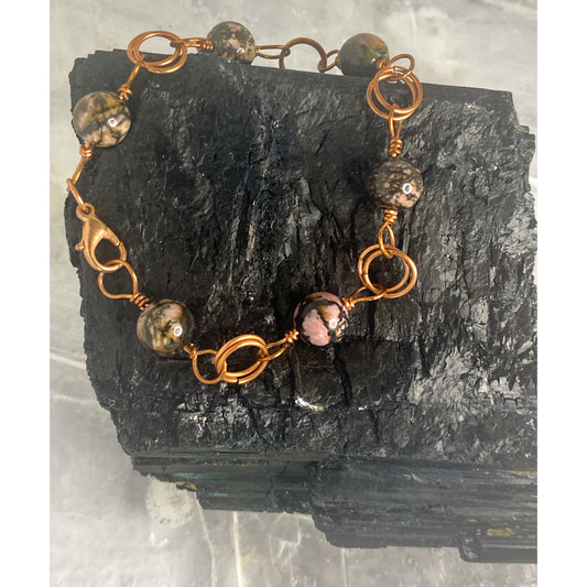 Rhodonite & Copper Clasp Bracelet