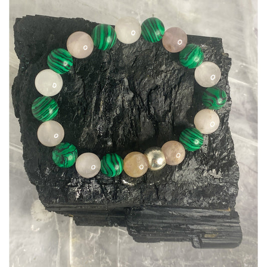 Rose Quartz & Malachite Heart Chakra Balancing Bracelet