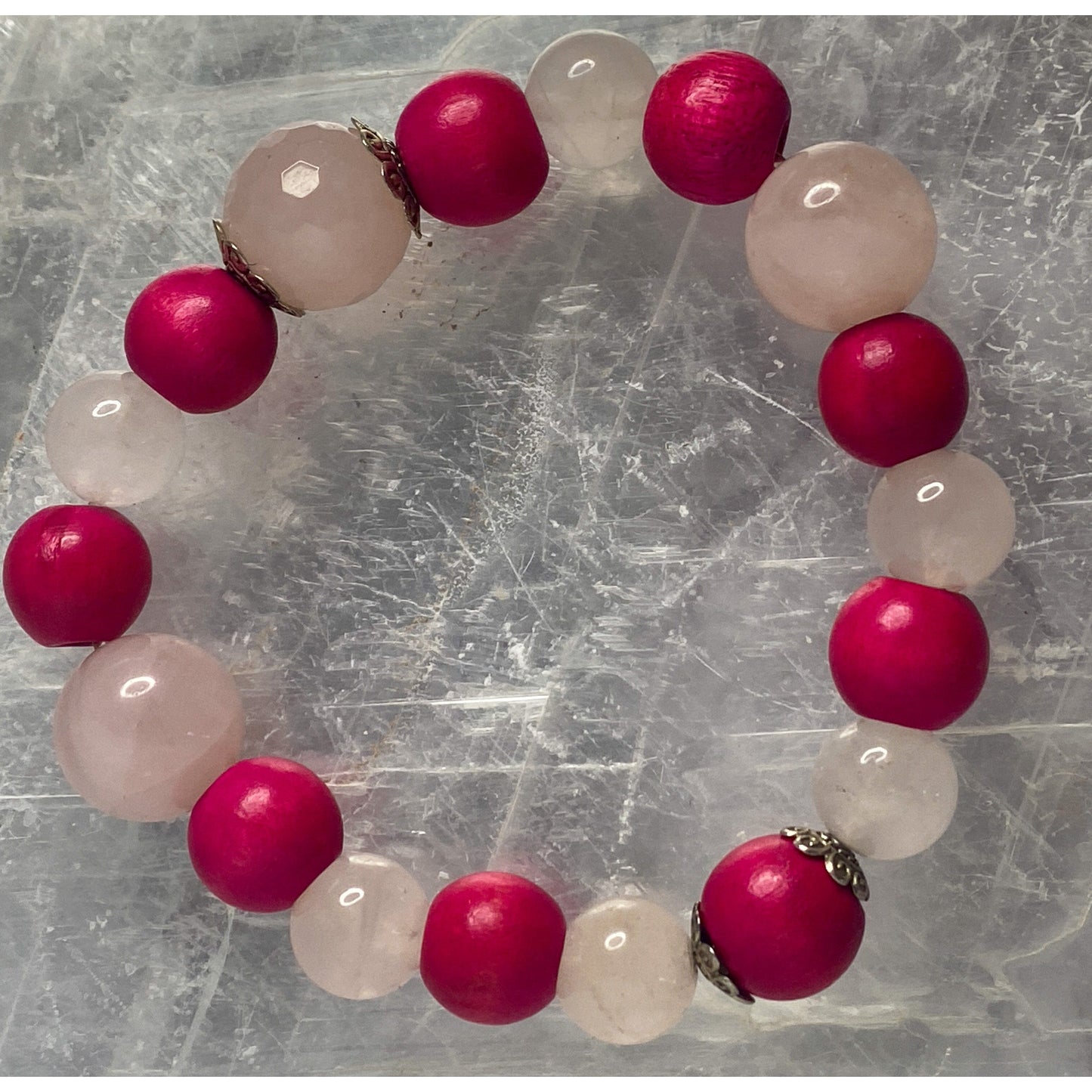 Rose Quartz and Wood Bracelet